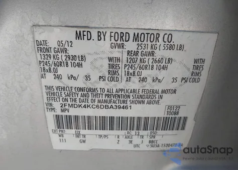 2013 Ford Edge Limited z USA, uszkodzony, nr VIN 2FMDK4KC6DBA39461